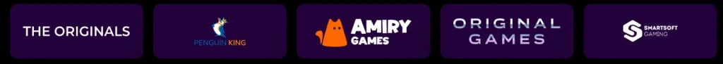 Playzini Casino providers overzicht met The Originals, Penguin King, Amiry Games, Original Games en Smartsoft Gaming
